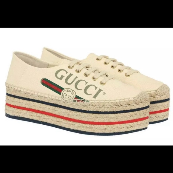 NWT Gucci Canvas Platform Espadrille. Size 8.5 - Picture 1 of 3